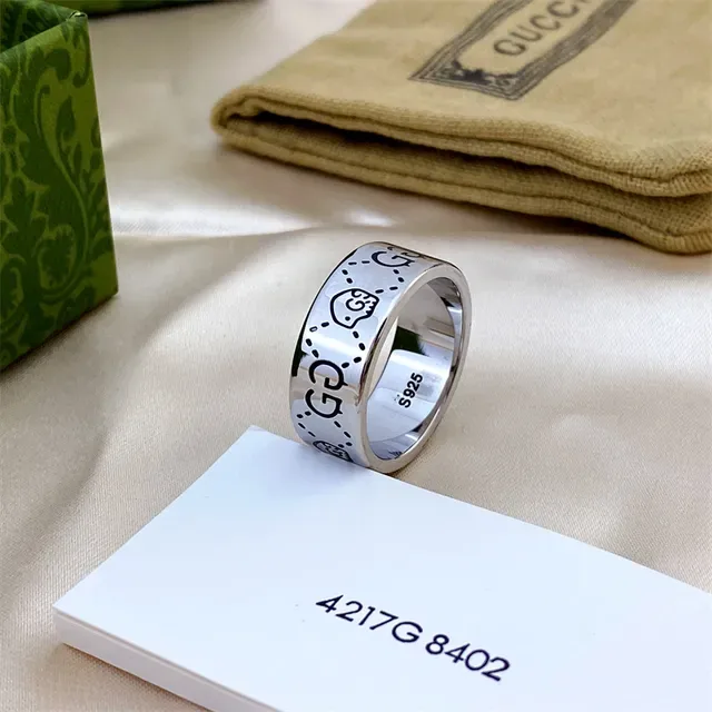 Gucci Ghost GG Silver Black Polished Band Engraved And Motifs Ring 2