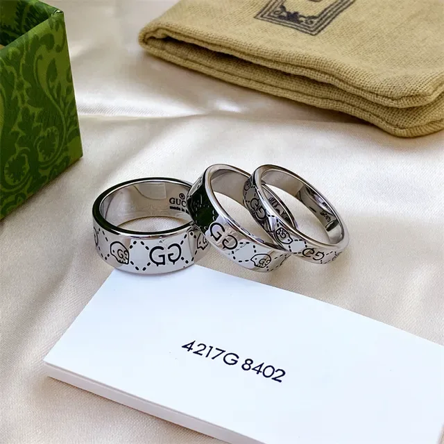 Gucci Ghost GG Silver Black Polished Band Engraved And Motifs Ring 3