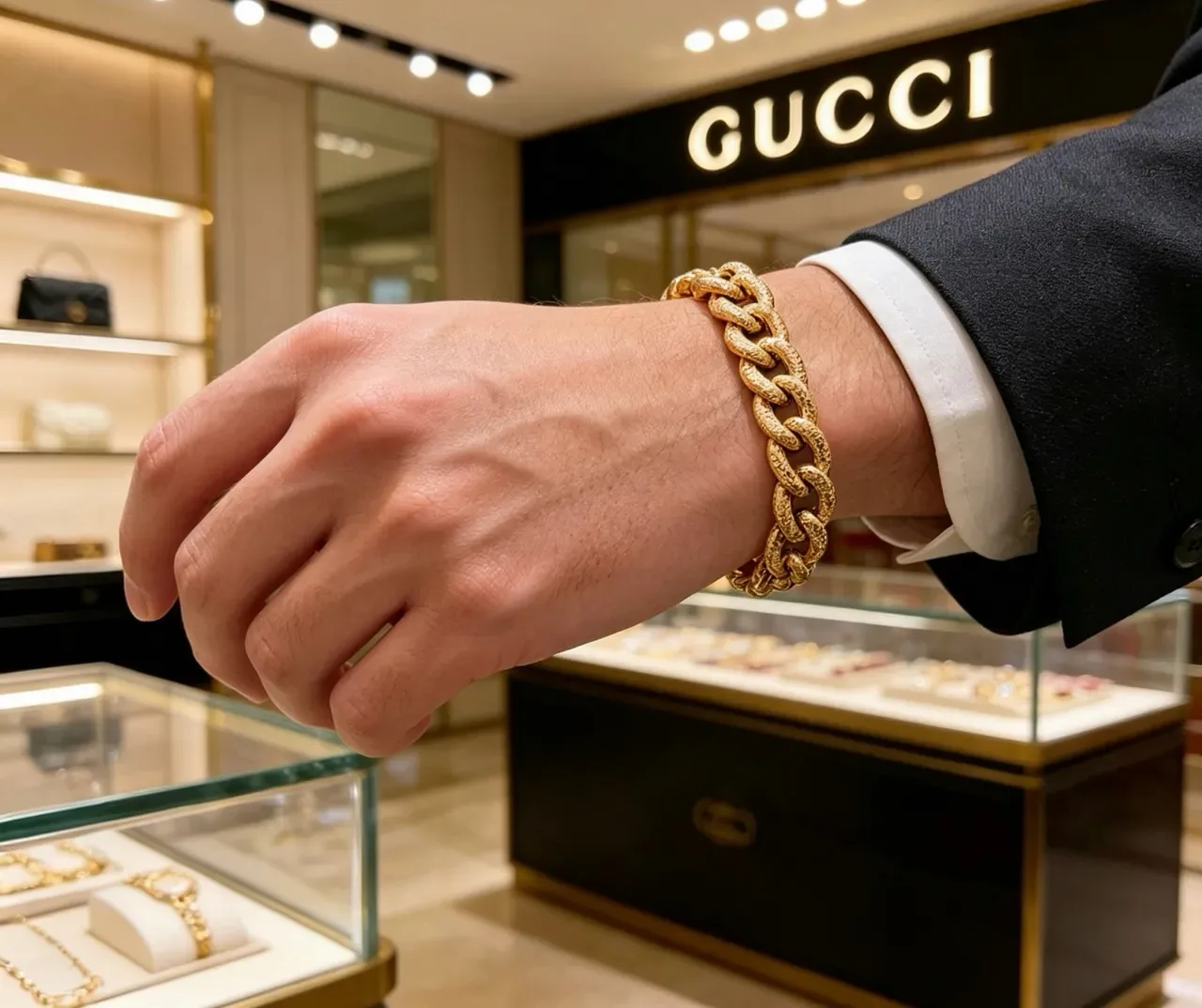 Gucci Gold Oversized Textured Curb-Link Bracelet 2