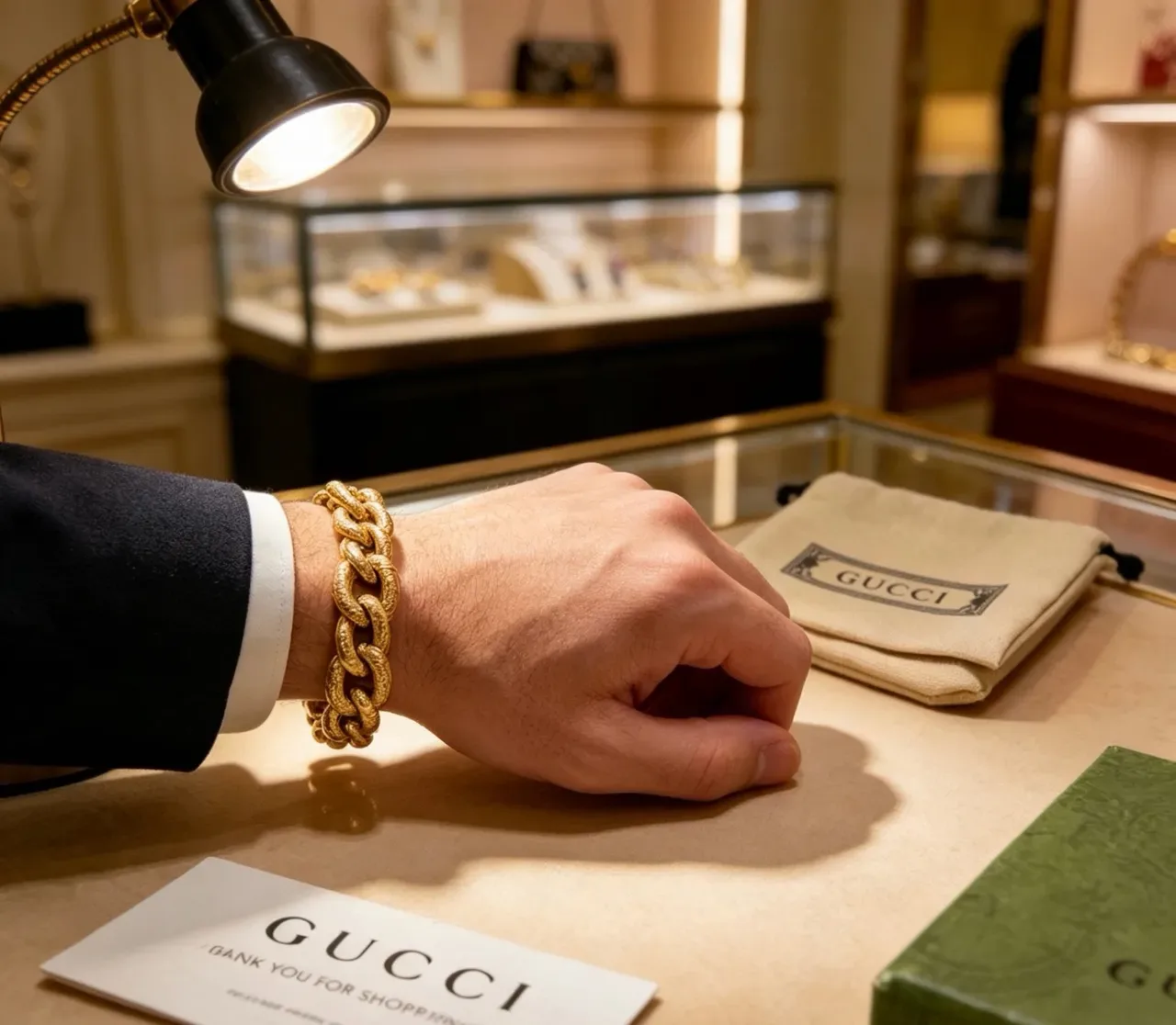 Gucci Gold Oversized Textured Curb-Link Bracelet 3