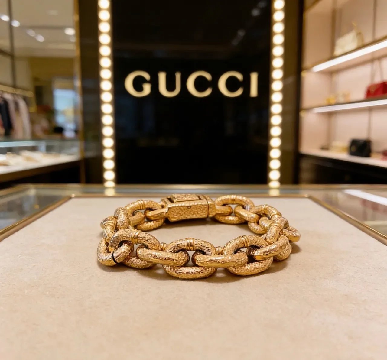 Gucci Gold Oversized Textured Curb-Link Bracelet 7