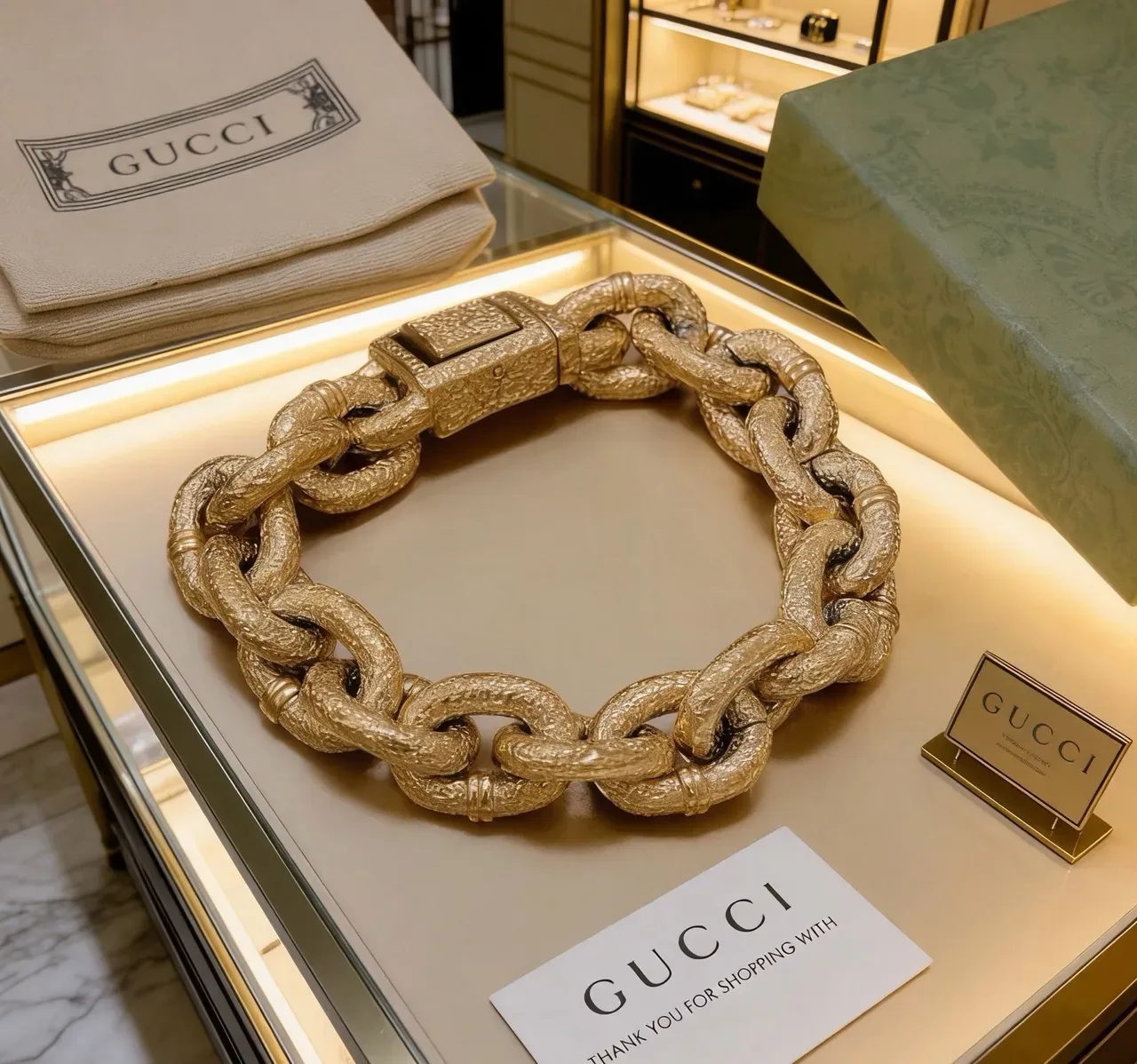 Gucci Gold Oversized Textured Curb-Link Bracelet 9