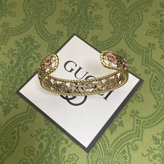 Gucci Gold Pink Twisted Rope Floral Embellishment Bracelet 2