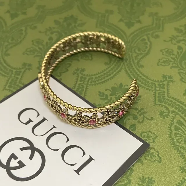 Gucci Gold Pink Twisted Rope Floral Embellishment Bracelet 3