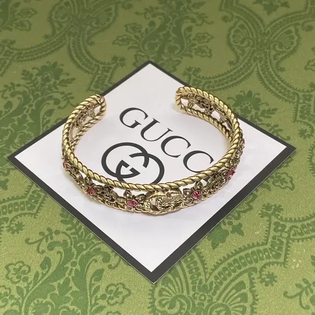 Gucci Gold Pink Twisted Rope Floral Embellishment Bracelet 4