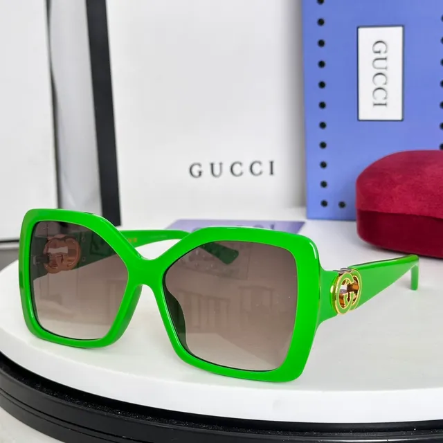 Gucci 绿色超大方形镜框醋酸镜面太阳镜 8