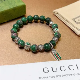 Gucci Green Red Beaded Gemstone Bracelet