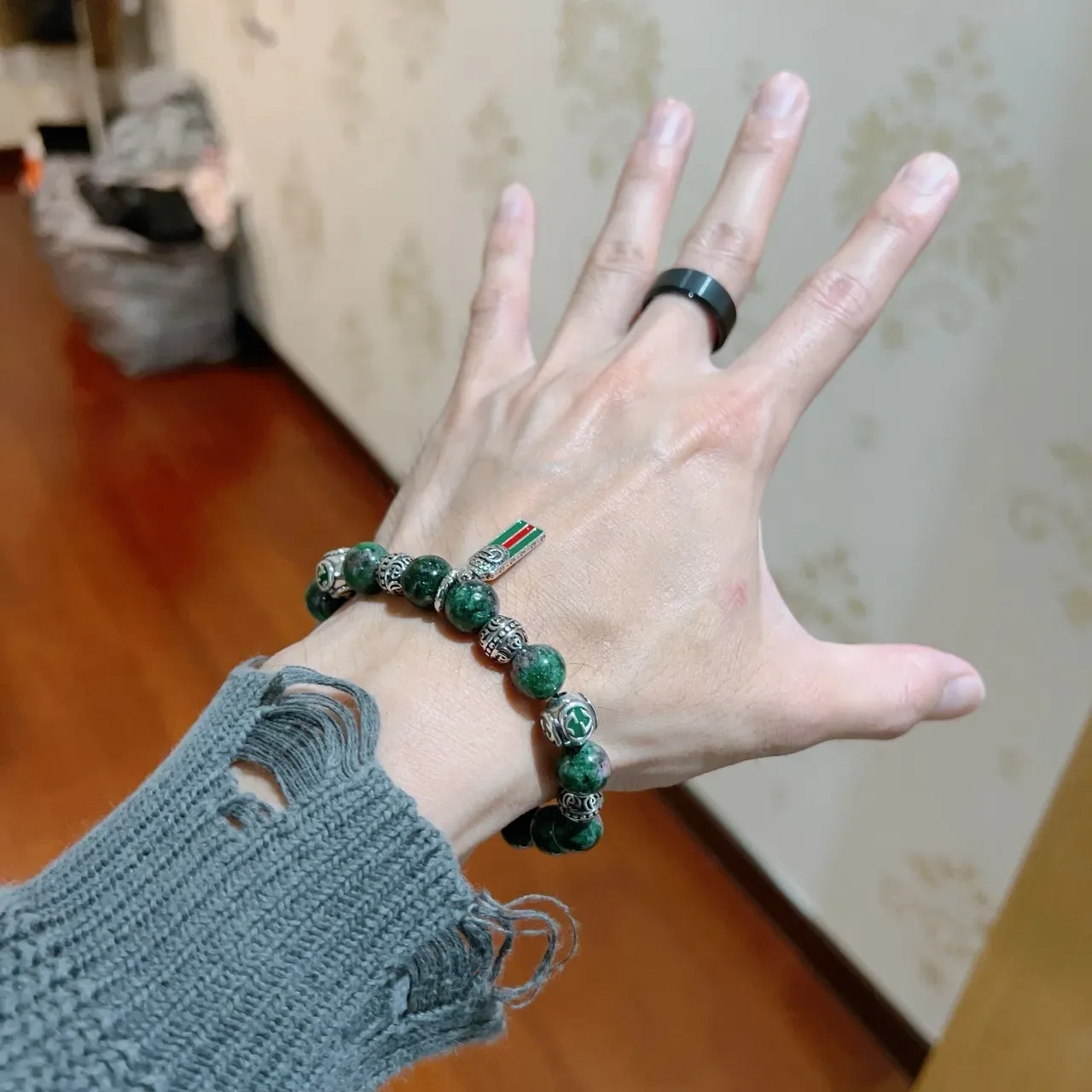 Gucci Green Red Beaded Gemstone Bracelet 4