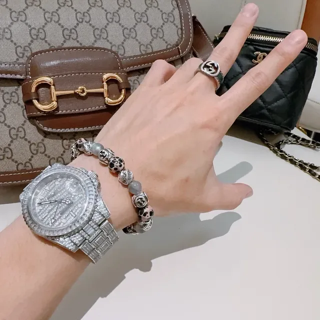 Gucci Green Silver Beaded GG Monogram Bracelet 2