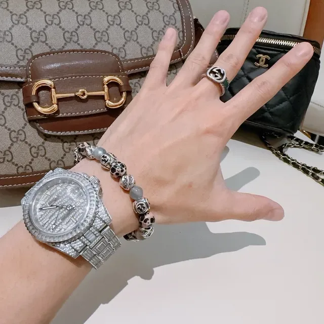 Gucci Green Silver Beaded GG Monogram Bracelet 5
