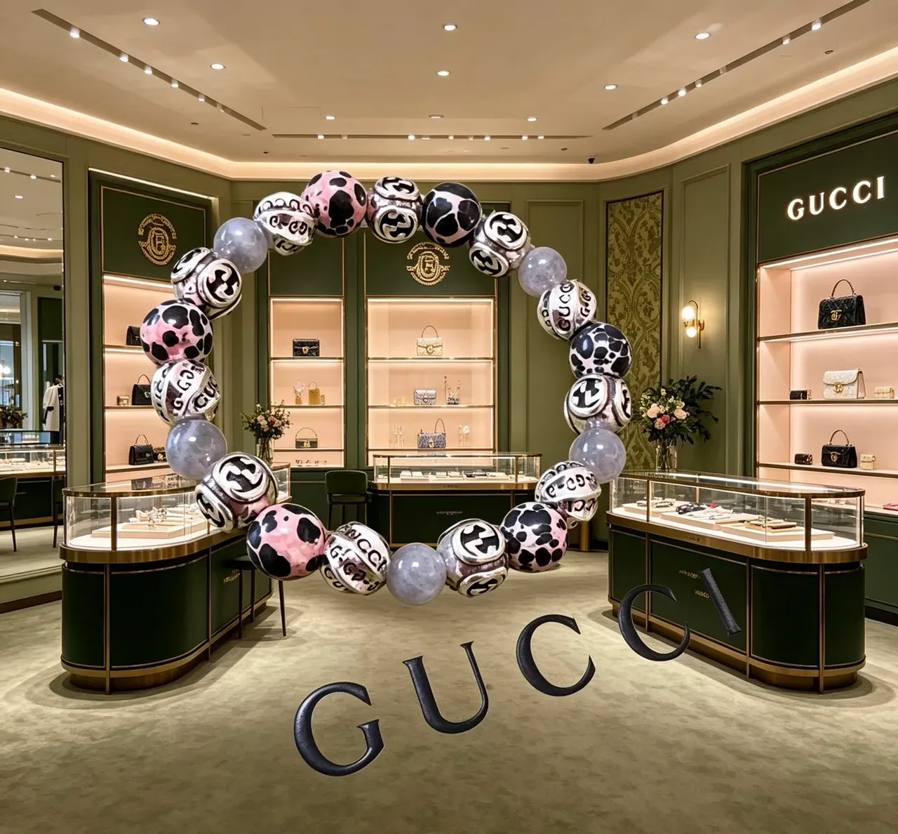Gucci Green Silver Beaded GG Monogram Bracelet 9