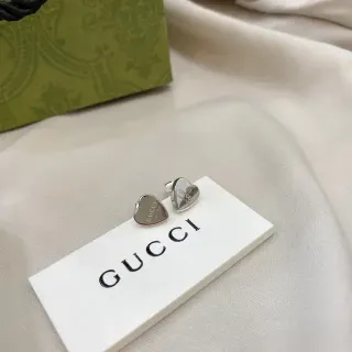 Gucci Heart-Shaped Engraved Logo Stud Earrings