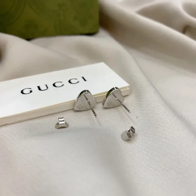 Gucci Heart-Shaped Engraved Logo Stud Earrings 7