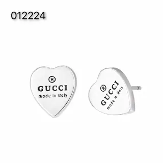 Gucci Heart-Shaped Stud Silver Engraved Logo Earrings
