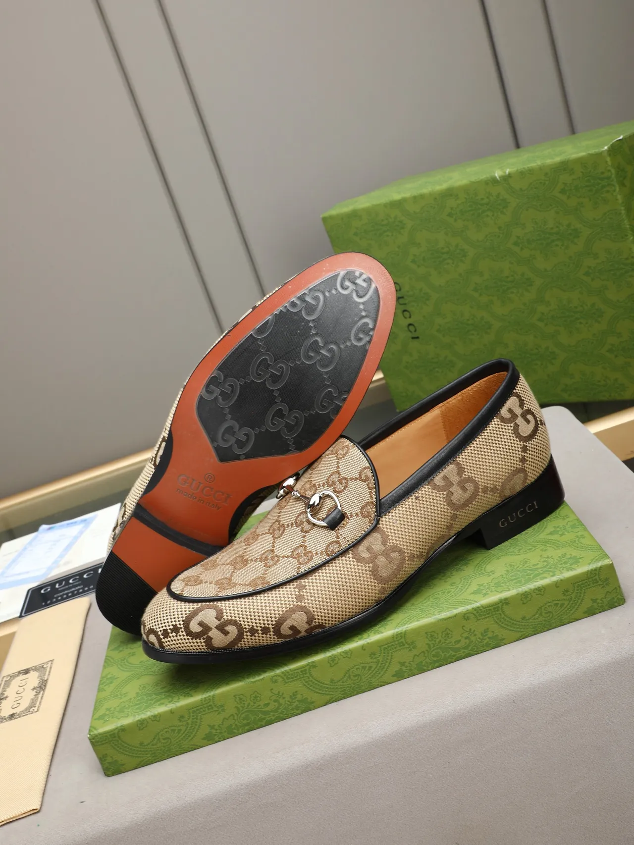 Gucci Horsebit 1955 Beige Brown GG Monogram Loafers 4