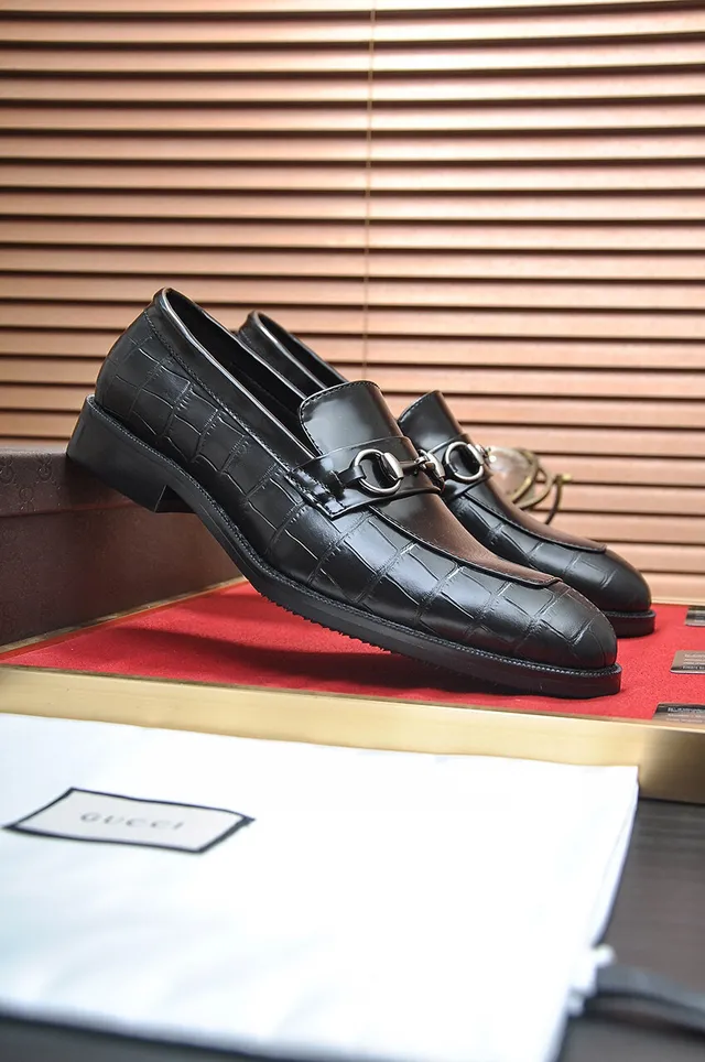 Gucci Horsebit 1955 Mocassins en Cuir Noir Embossé Crocodile 2