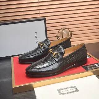 Gucci Horsebit 1955 Black Croc-Embossed Leather Loafers