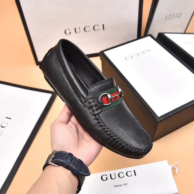 Gucci Horsebit 1955 Black Green Pebbled Leather Buckle Loafer 5