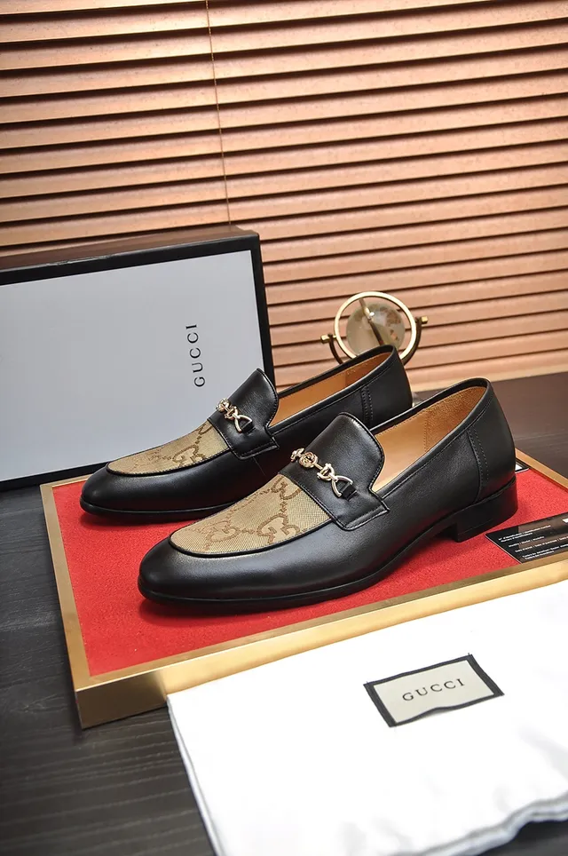 Gucci Horsebit 1955 Black Leather and GG Monogram Loafers 5