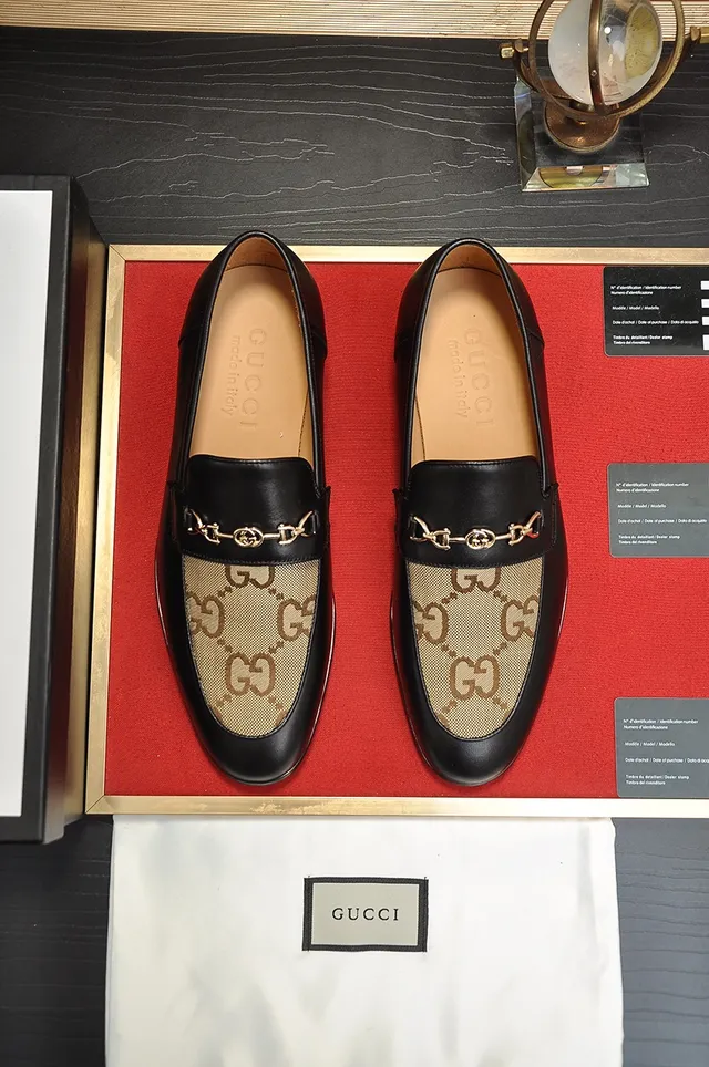 Gucci Horsebit 1955 Black Leather and GG Monogram Loafers 4