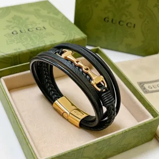 Gucci Horsebit 1955 Black Leather and Gold-Tone Multi-Wrap Bracelet
