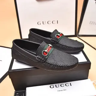 Gucci Horsebit 1955 काली चमड़े की वेब स्ट्रैप लोफर्स