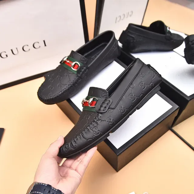 Gucci Horsebit 1955 Black Leather Web Strap Loafers 4