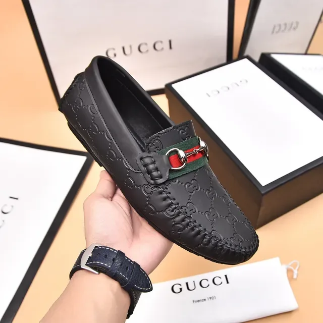 Gucci Horsebit 1955 Black Leather Web Strap Loafers 5
