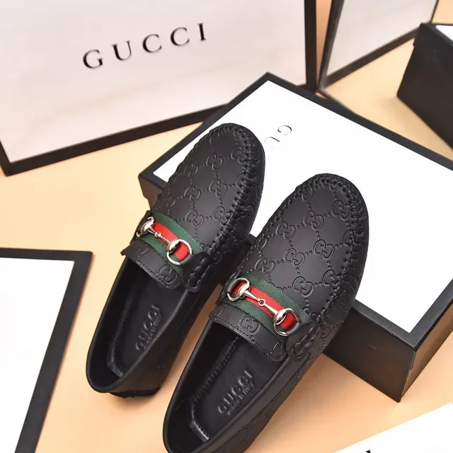 Gucci Horsebit 1955 Black Leather Web Strap Loafers 8
