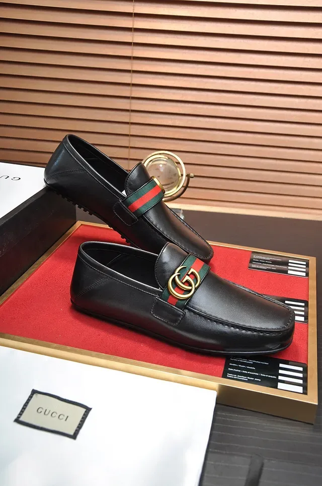 Gucci Horsebit 1955 काला चमड़ा Web Stripe लोफर 5