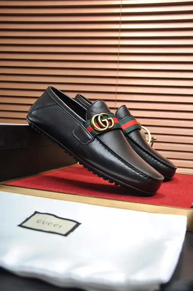 Gucci Horsebit 1955 काला चमड़ा Web Stripe लोफर 8