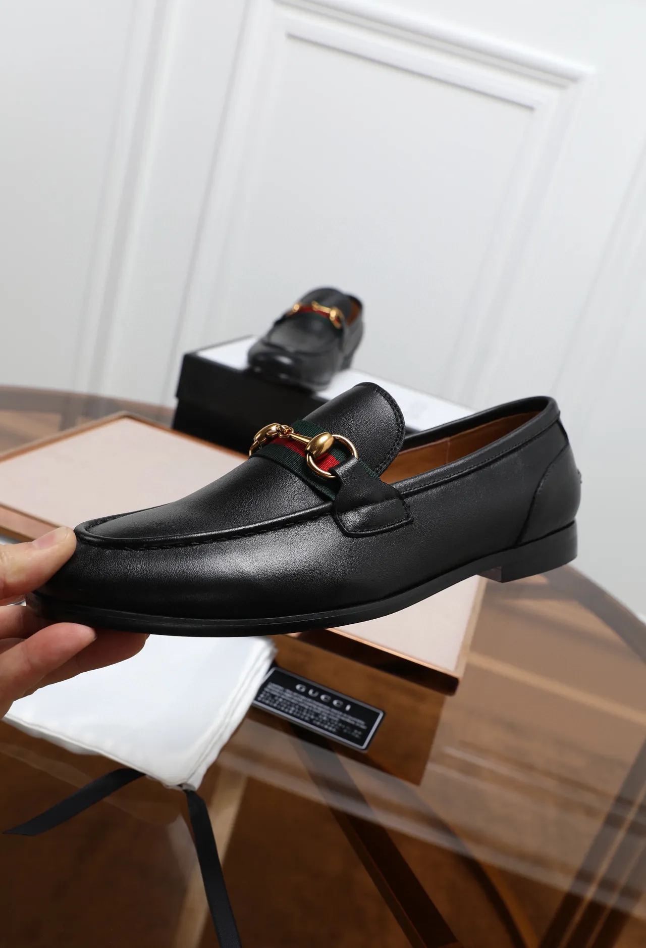 Gucci Horsebit 1955 Black Leather Web Stripe Loafers 4