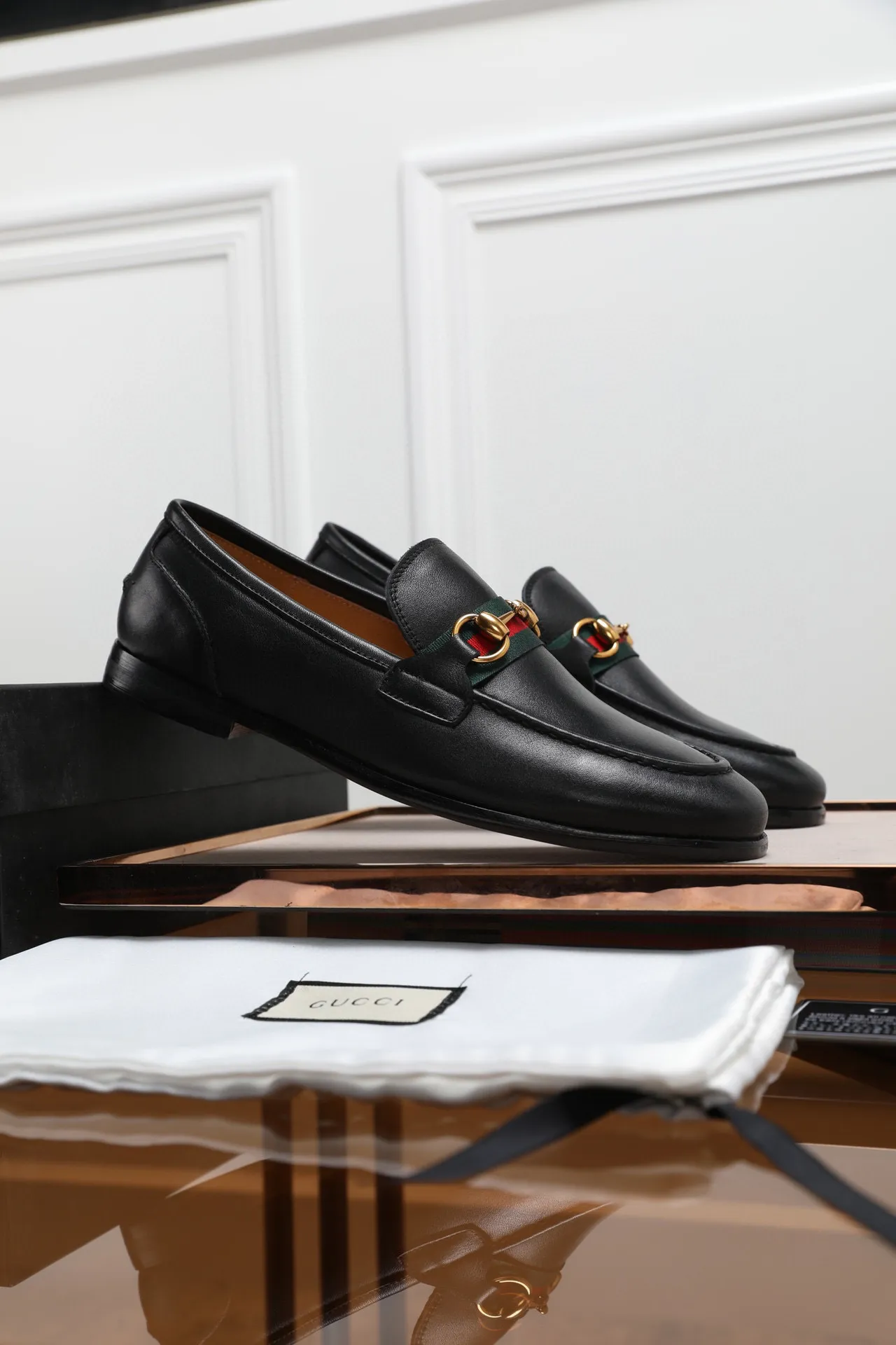 Gucci Horsebit 1955 Black Leather Web Stripe Loafers 5