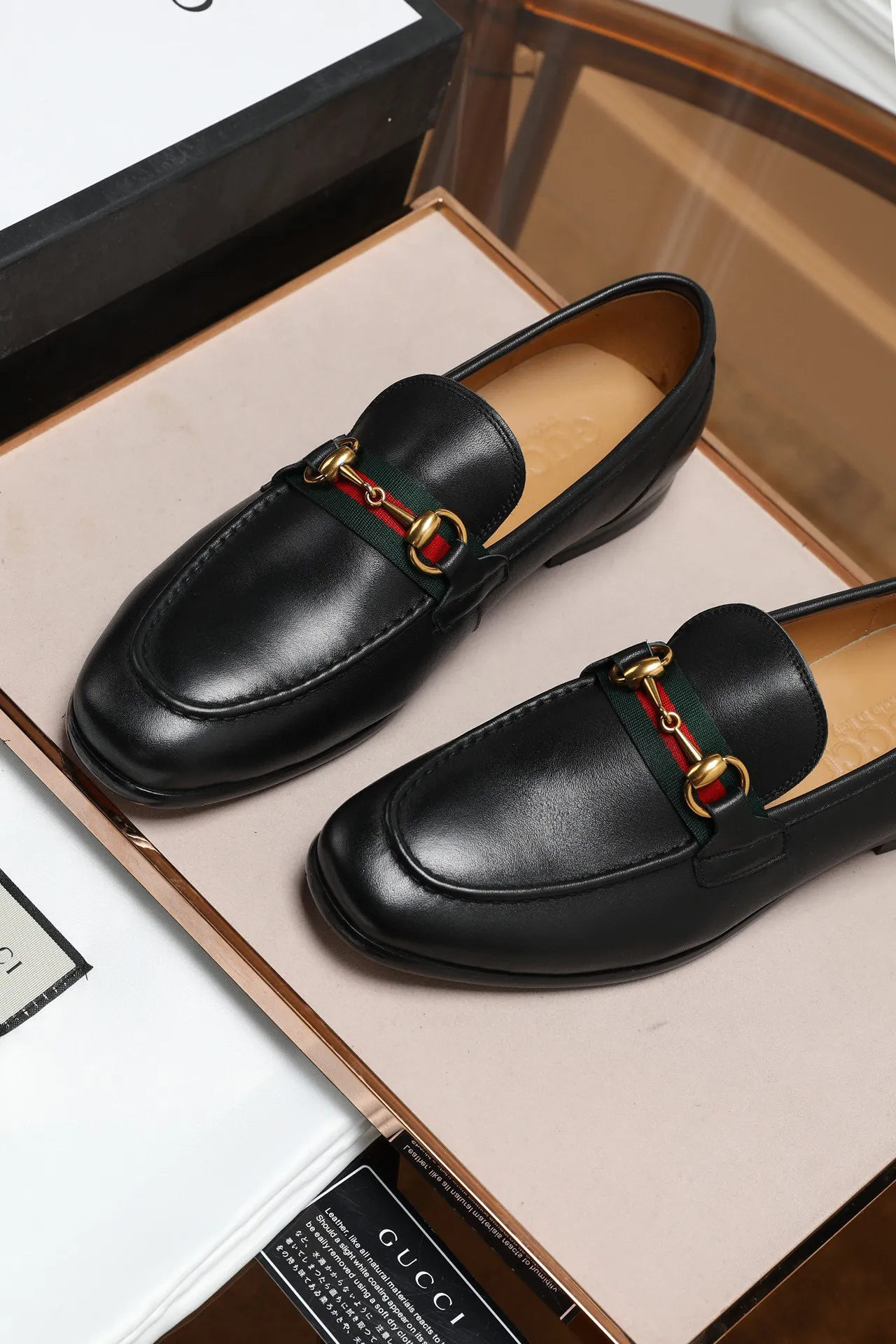 Gucci Horsebit 1955 Black Leather Web Stripe Loafers 6