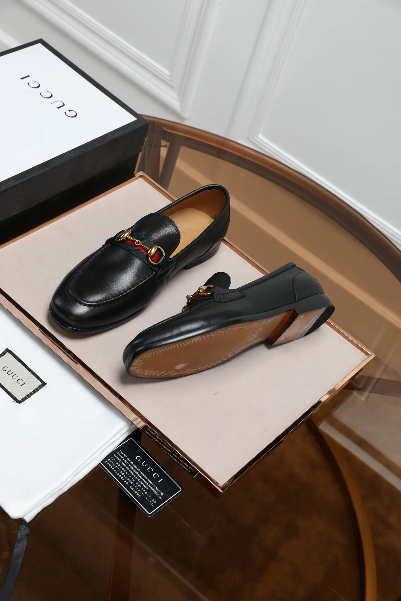 Gucci Horsebit 1955 Black Leather Web Stripe Loafers 7