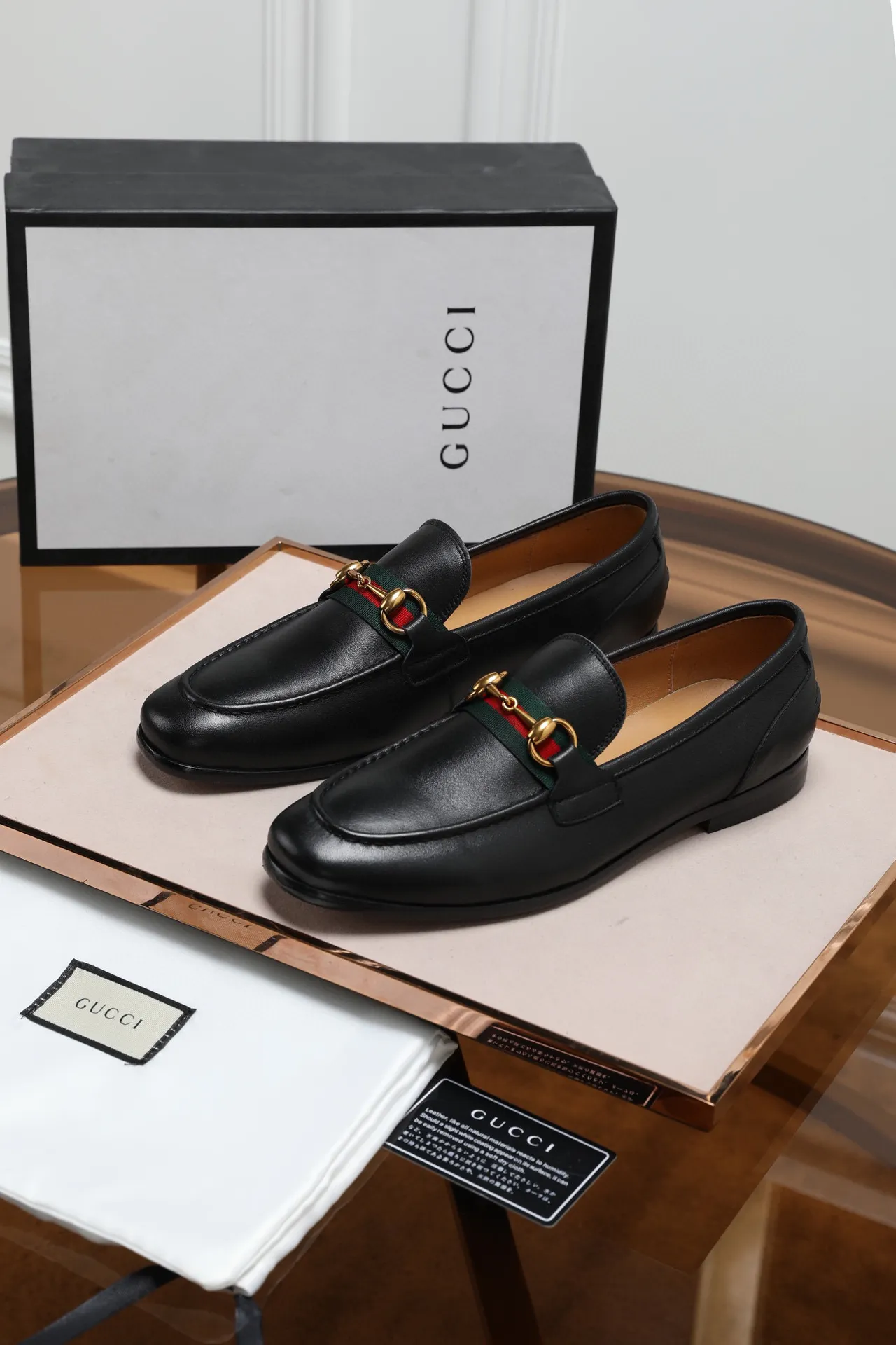 Gucci Horsebit 1955 Black Leather Web Stripe Loafers 8