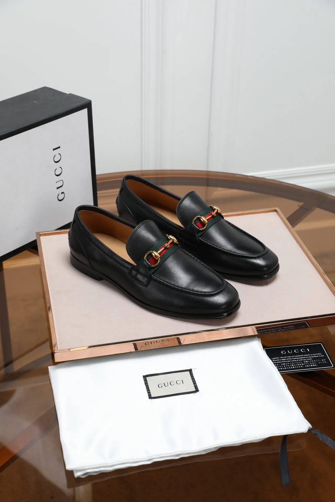 Gucci Horsebit 1955 Black Leather Web Stripe Loafers 9