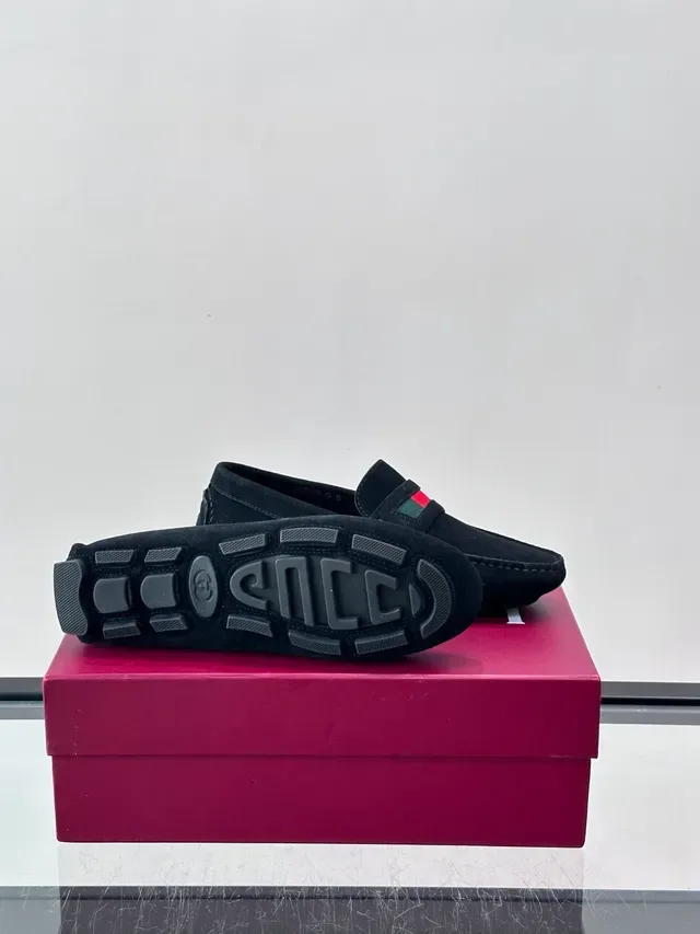 Gucci Horsebit 1955 Black Suede Web Stripe Loafers 2