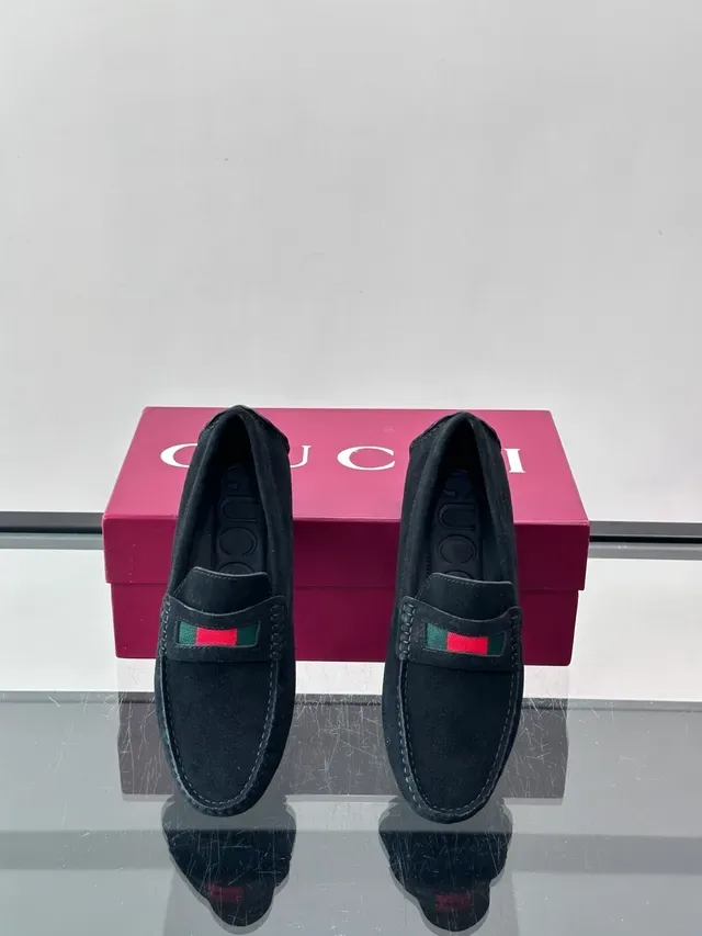 Gucci Horsebit 1955 Black Suede Web Stripe Loafers 4