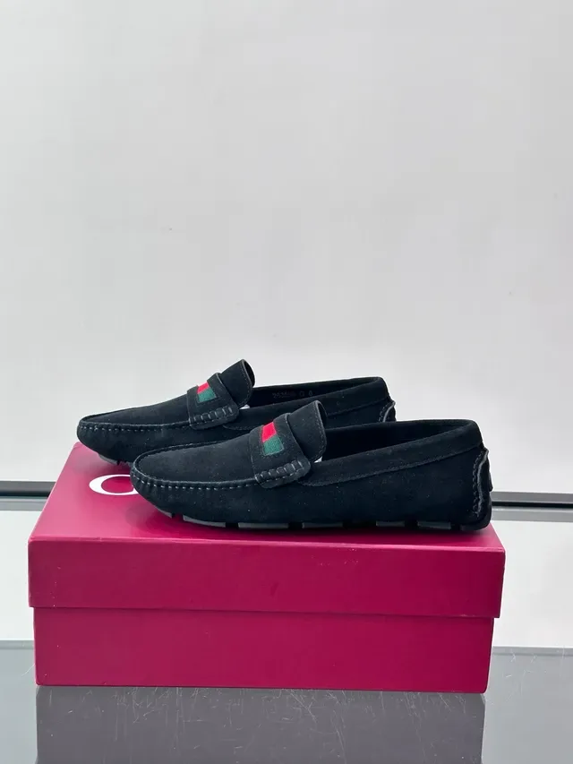 Gucci Horsebit 1955 Black Suede Web Stripe Loafers 5
