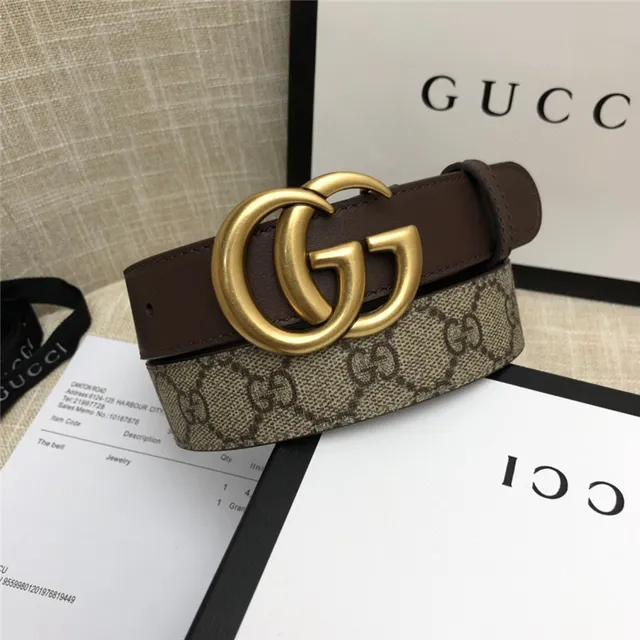 Gucci Horsebit 1955 حزام جلد كانفاس مونوغرام بني ذهبي interlocking GG buckle 3
