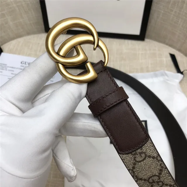 Gucci Horsebit 1955 حزام جلد كانفاس مونوغرام بني ذهبي interlocking GG buckle 6