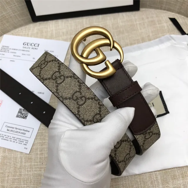 Gucci Horsebit 1955 حزام جلد كانفاس مونوغرام بني ذهبي interlocking GG buckle 7