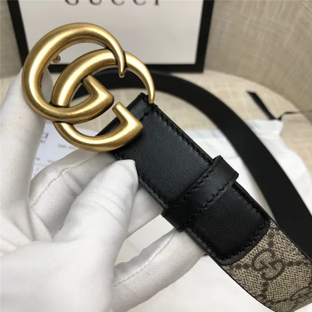 Gucci Horsebit 1955 حزام جلد كانفاس مونوغرام بني ذهبي interlocking GG buckle 13