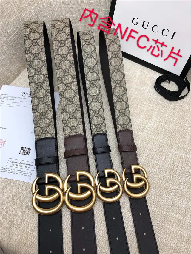 Gucci Horsebit 1955 حزام جلد كانفاس مونوغرام بني ذهبي interlocking GG buckle 18