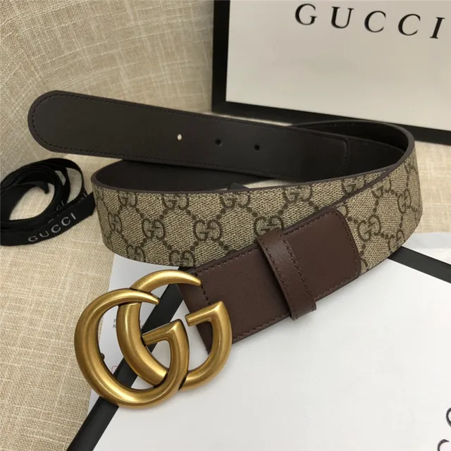 Gucci Horsebit 1955 حزام جلد كانفاس مونوغرام بني ذهبي interlocking GG buckle 19