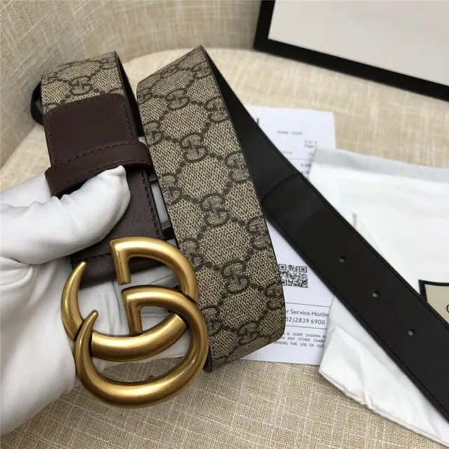 Gucci Horsebit 1955 حزام جلد كانفاس مونوغرام بني ذهبي interlocking GG buckle 23