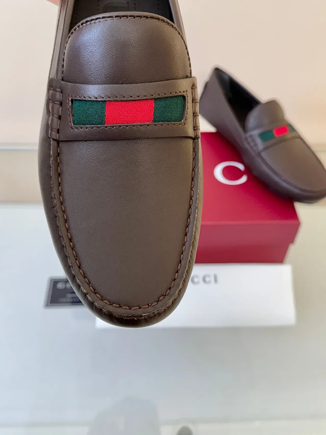 Gucci Horsebit 1955 Brown Leather Web Stripe Loafers 3
