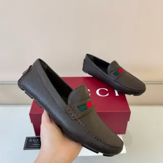 Gucci Horsebit 1955 棕色粒面皮革网纹条纹乐福鞋