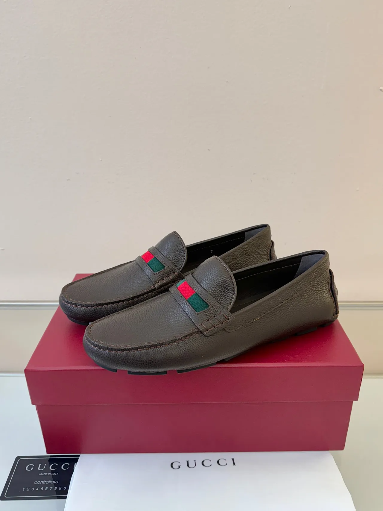 Gucci Horsebit 1955 Brown Pebbled Leather Web Stripe Loafers 2